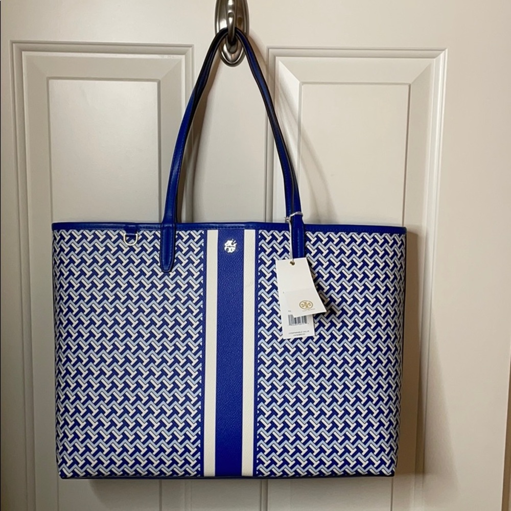 Tory Burch T Zag Tote Blue NWT - Picture 4 of 9